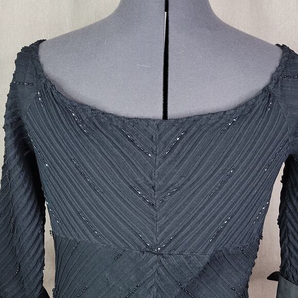 JS‎ COLLECTIONS Beaded and Pleated Black Blouse Size 10 - Picture 6 of 8